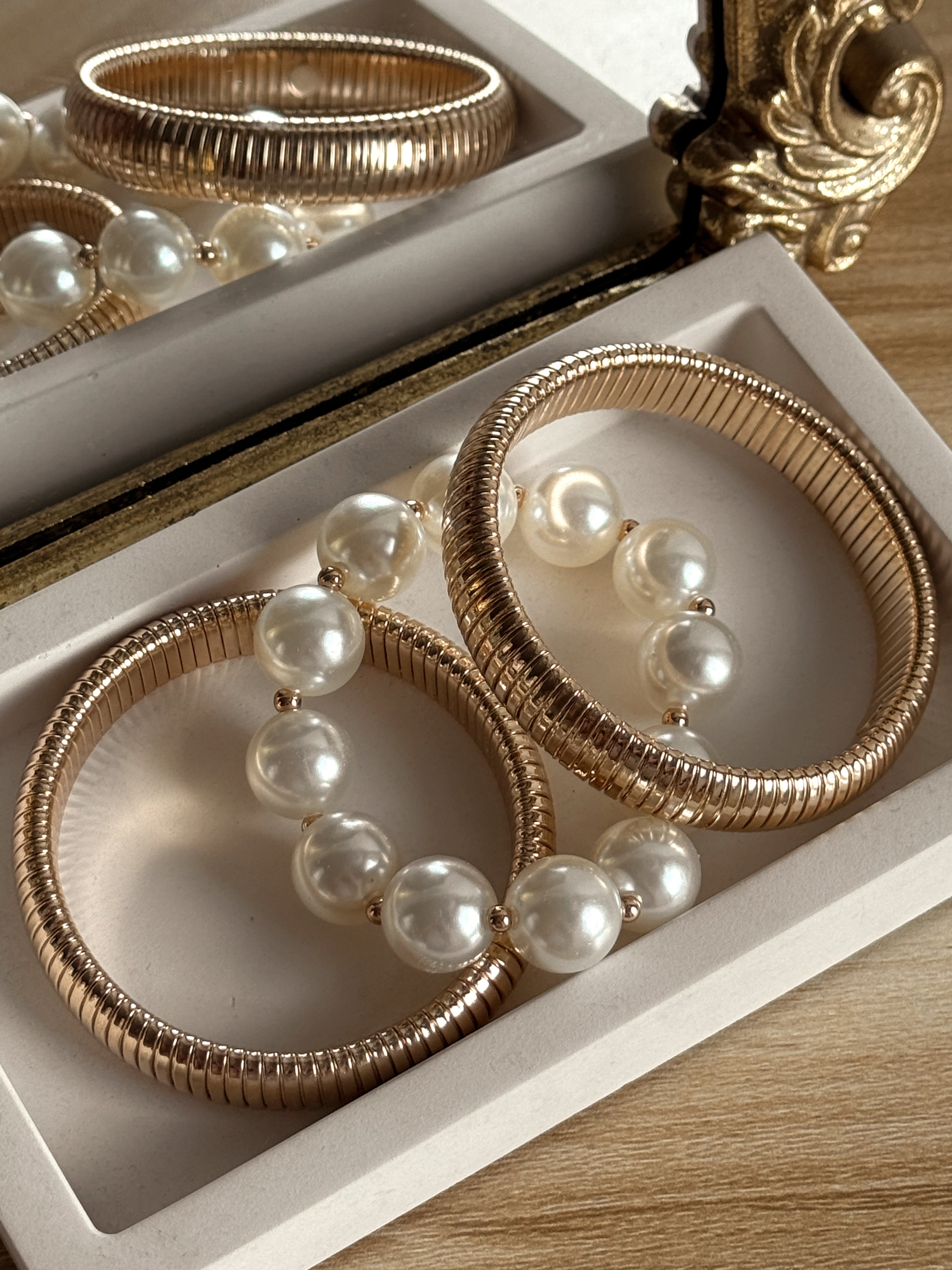Leblond Gold/Pearl Bracelet Stack